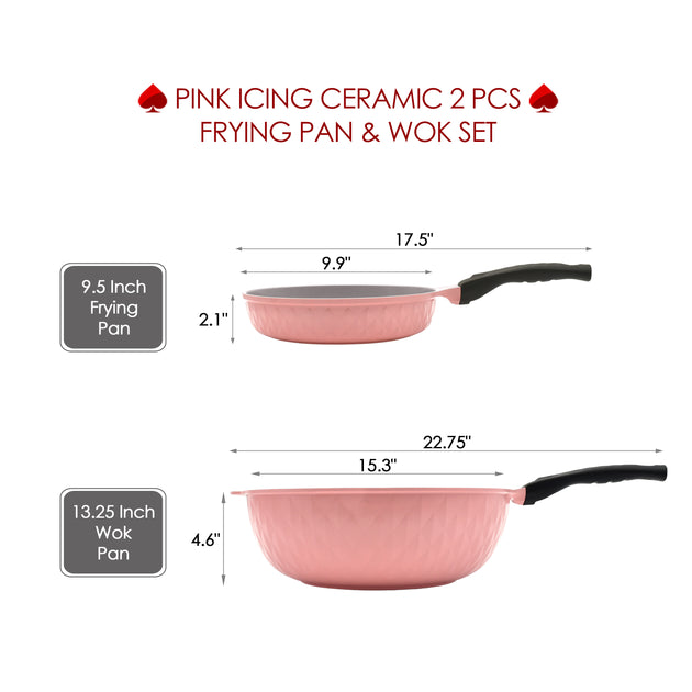 Pink Icing Healthy Nonstick Ceramic 2 Pcs Frying Pan & Wok Set – Bi Ace Cook