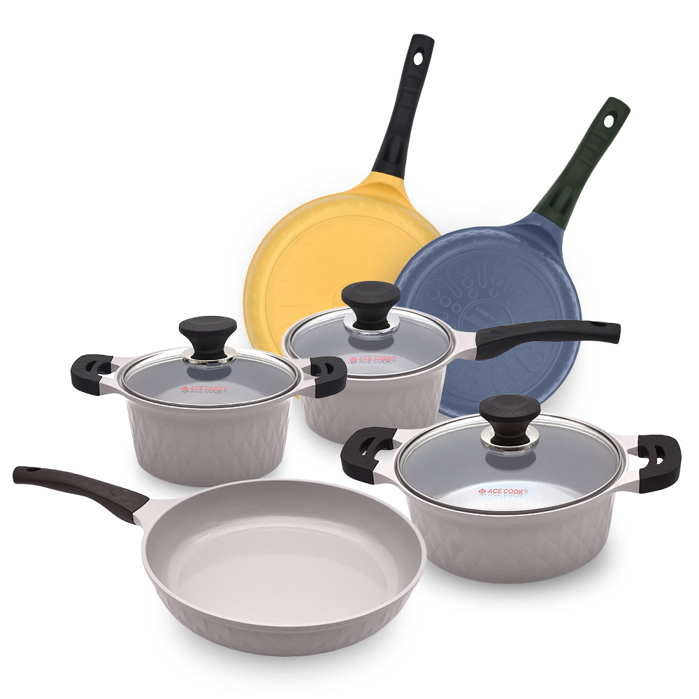 Healthy Nonstick Ceramic 9 Pcs Frying Pans, Saucepan, Pots and Lids Set