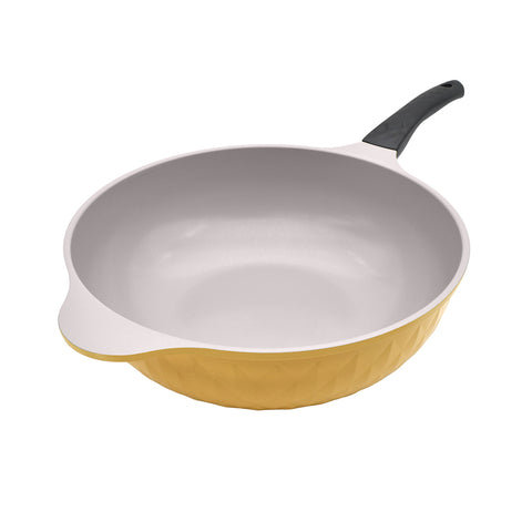 Golden Cream Healthy Nonstick Ceramic 3 Pcs Frying Pan & Woks Set