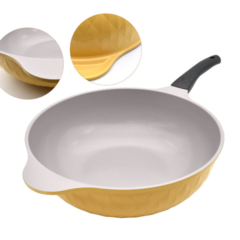 Golden Cream Healthy Nonstick Ceramic 3 Pcs Frying Pan & Woks Set