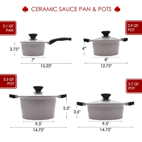 Ace Cook Premium Quality Nonstick Healthy Ceramic Coating High Pots & Lids