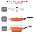 3D Coating Orange Frying Pan, Wok & Lid 3 PCS Set