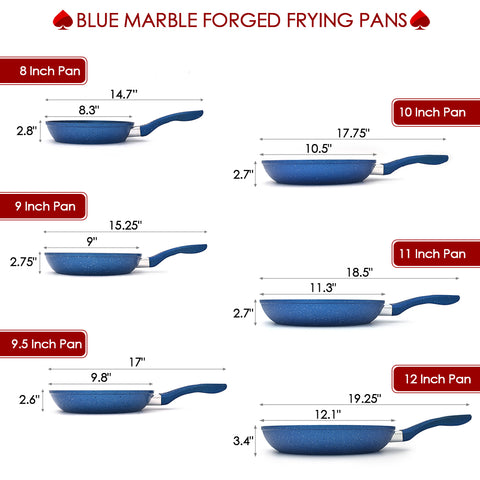 HLAFRG 12 inch Nonstick Frying Pan with Lid, Blue Marble Skillet with Stone-Derived Coating, APEO & PFOA Free, with Soft-Touch Ergonomic Handle