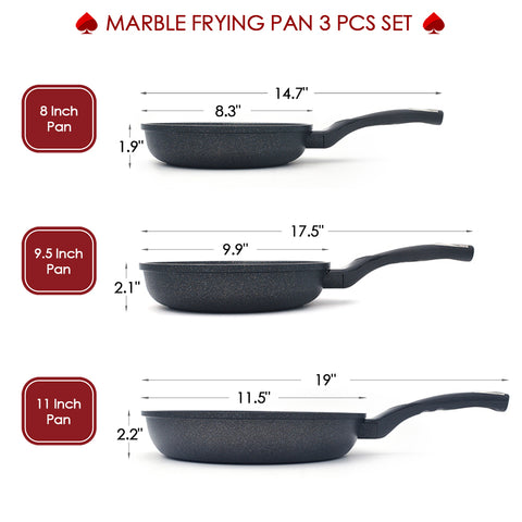 Marble Frying Pans 3 PCS Set