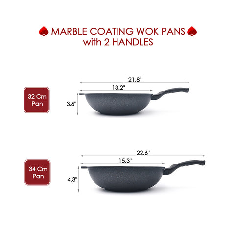 Marble Coating Two Handles Jumbo Wok Pans