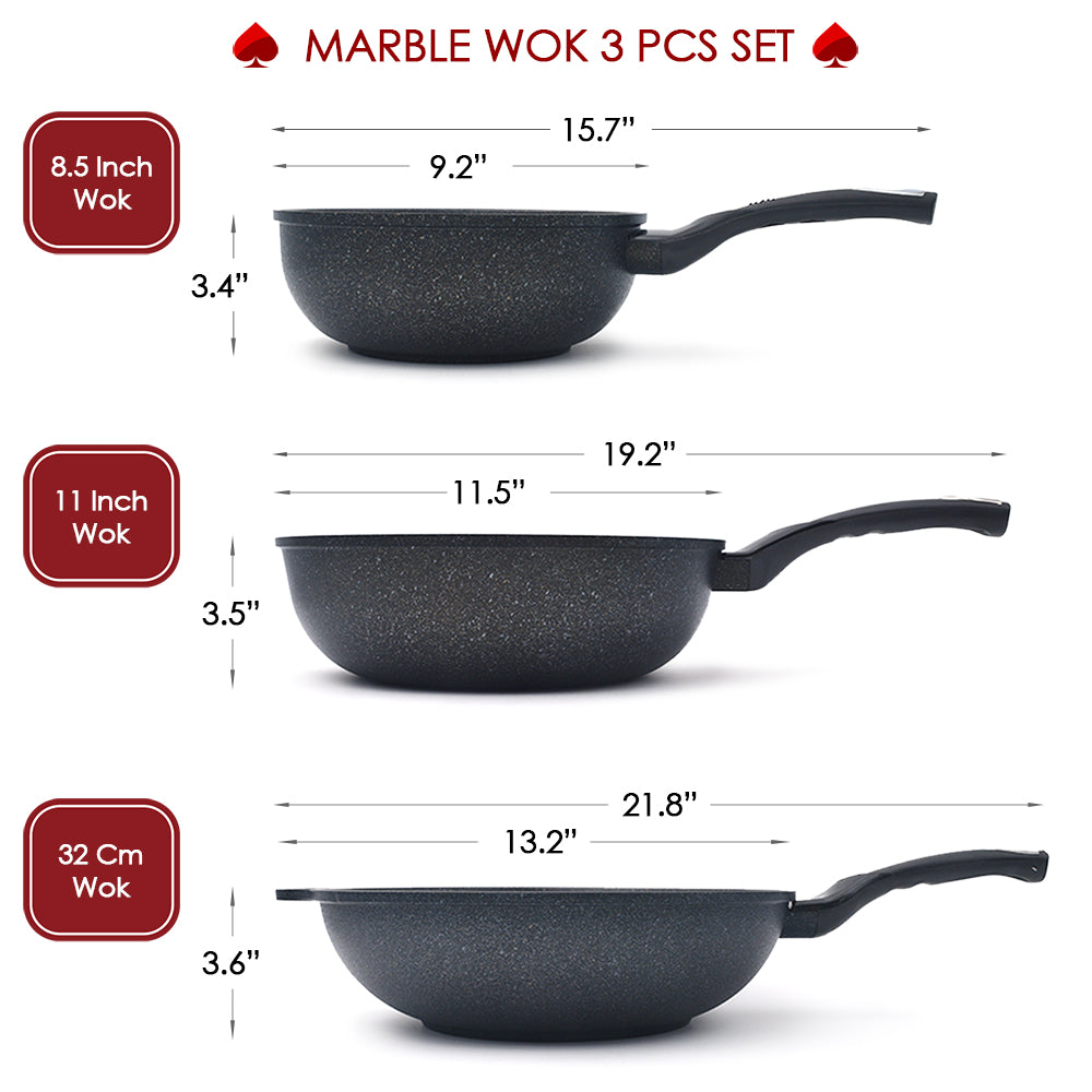 Healthy Nonstick Ceramic 3 Pcs Woks Set – Bi Ace Cook