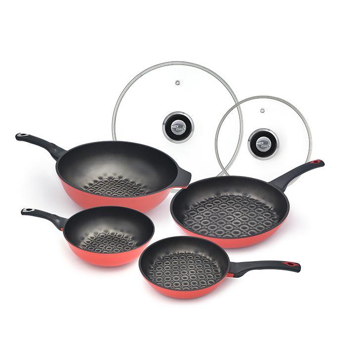 3D Coating Pan & Wok Red 6 PCS Set by ACE COOK
