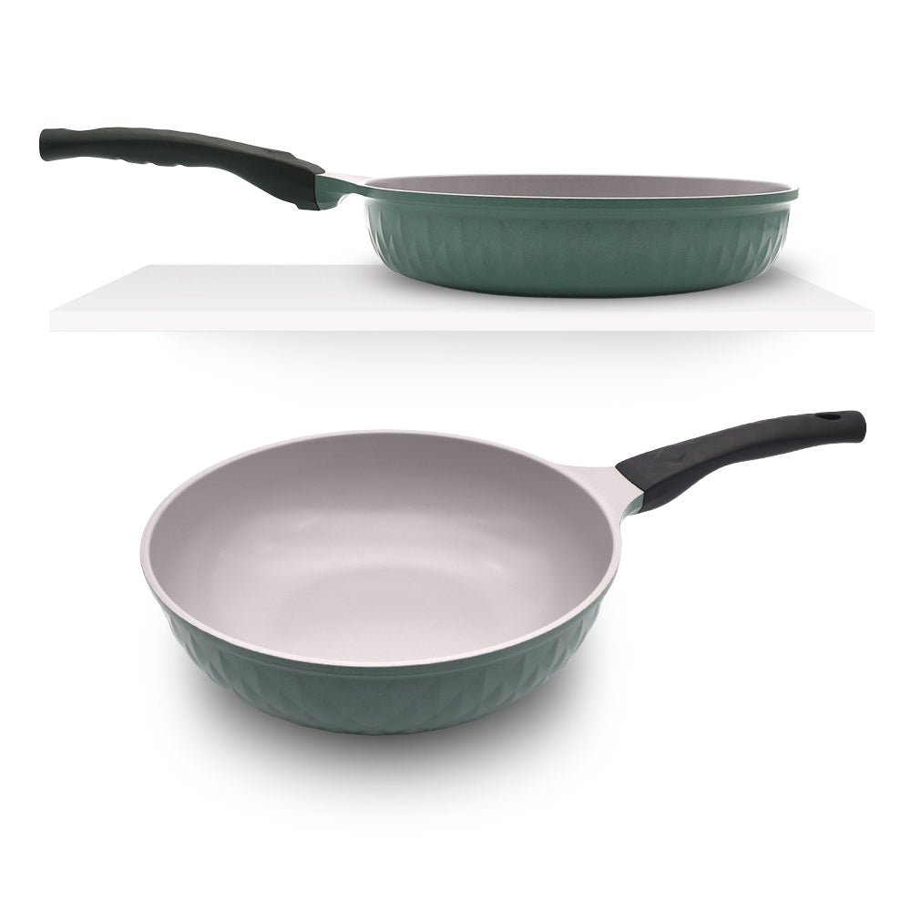 Sagebrush Green Healthy Nonstick Ceramic 2 Pcs Frying Pan & Wok Set