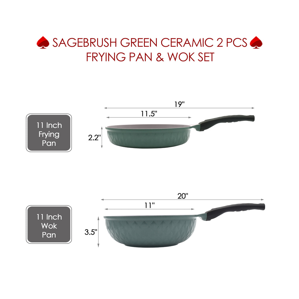 Sagebrush Green Healthy Nonstick Ceramic 2 Pcs Frying Pan & Wok Set