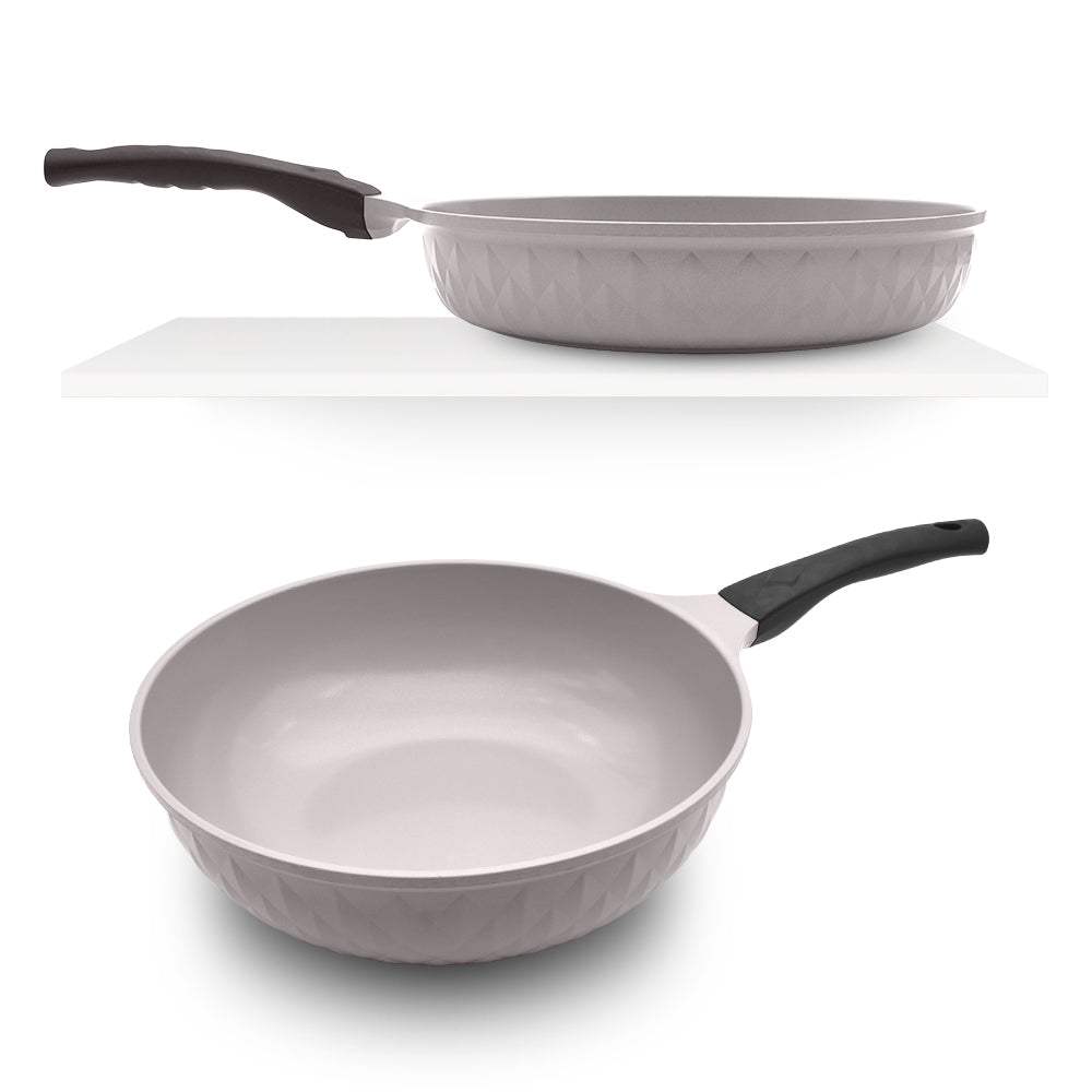 Formal Gray Healthy Nonstick Ceramic 2 Pcs Frying Pan & Wok Set