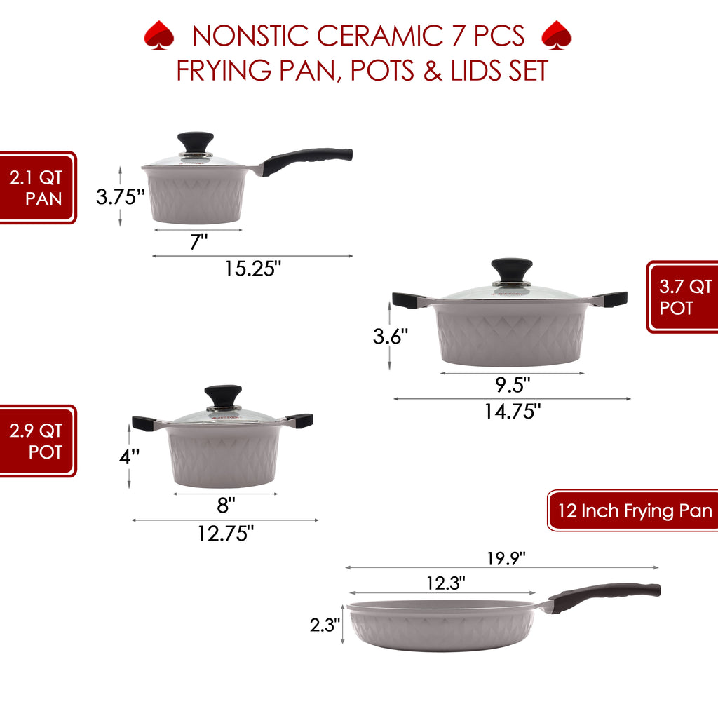 Formal Gray Healthy Nonstick Ceramic 7 Pcs Frying Pan, Saucepan, Pots and Lids Set