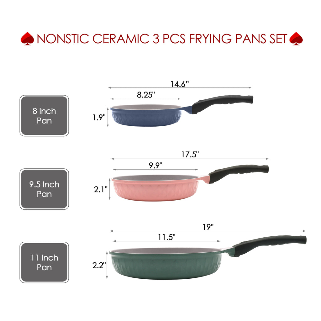 Healthy Nonstick Ceramic 3 Pcs Frying Pans Set