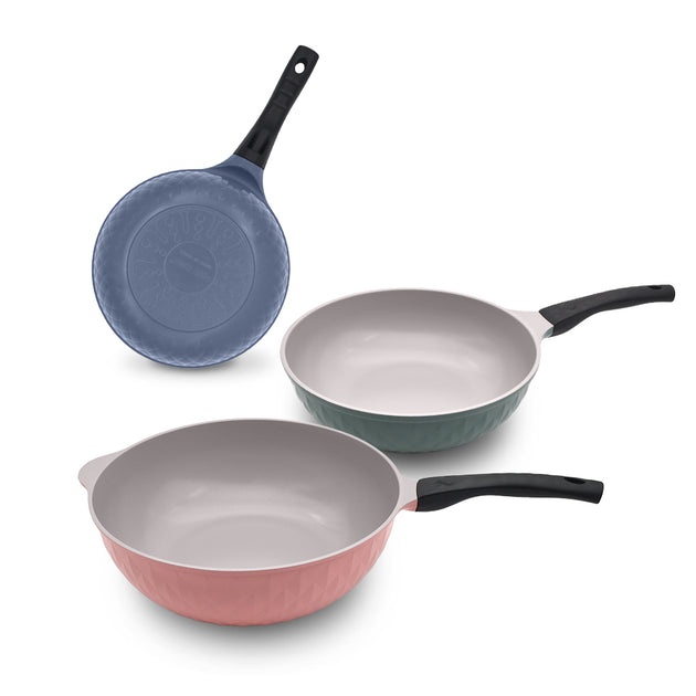 Healthy Nonstick Ceramic 3 Pcs Woks Set Bi Ace Cook